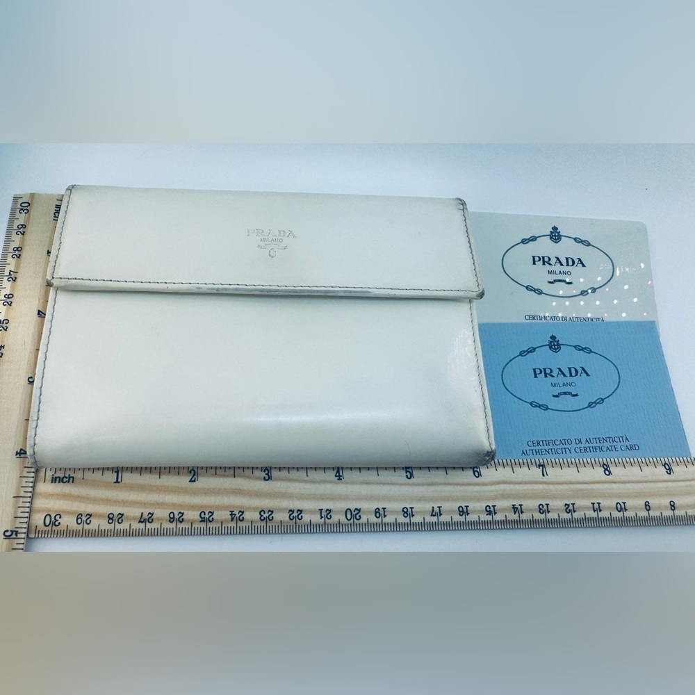 Prada Wallet Spazzolato Bianco Patent Leather Original COA 1997 Vintage Prada - Picture 10 of 16